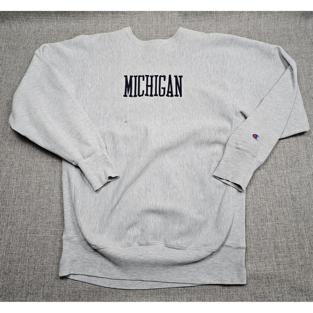 VINTAGE Michigan Wolverines Sweatshirt Mens 2XL Gray NCAA Champion Reverse Weave